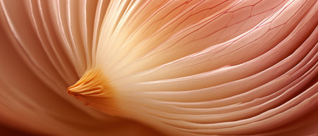 Detailed close-up of onion's natural pattern and sheen. Vivid macro of onion skin showing layered textures.の素材
