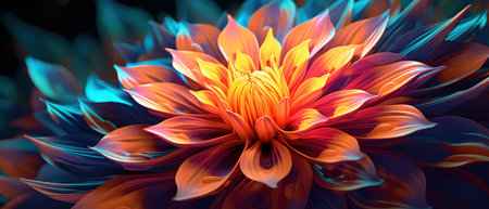 Close-up futuristic neon flower design with a vibrant, glowing essence.の素材
