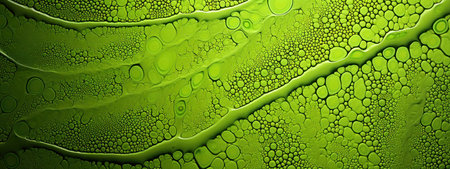 Close-up of green plant cells revealing rich textures and vivid hues.の素材