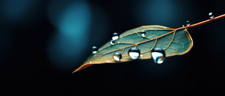 Detailed view of a leaf's surface with water beads, capturing the essence of natural patterns and textures.の素材