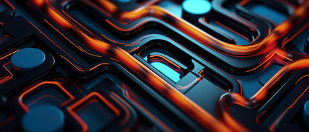 Futuristic circuit board design with integrated chips and blue lines, symbolizing advanced digital technology.の素材