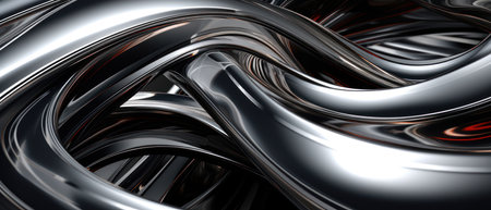 Dynamic steel structure with flowing lines and reflective surfaces, embodying luxury and technology.の素材