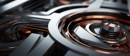 Intricate metal art with a captivating abstract design, harmonizing black, orange, and silver elements.の素材