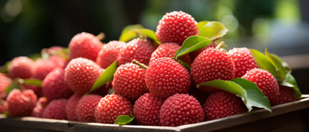 Close-up of juicy lychee, showcasing their rich colors and textures.の素材