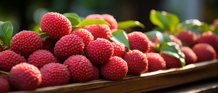 Close-up of juicy lychee, showcasing their rich colors and textures.の素材