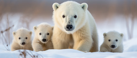 Serene moment in nature, showcasing the beauty and resilience of polar bears in their habitat.の素材