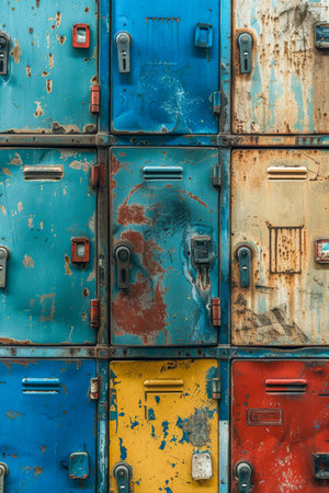 Colorful Vintage Lockers with Rusty Textures.の素材