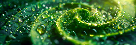Fresh Dew Drops Glistening on Vibrant Green Fern Leaves.の素材