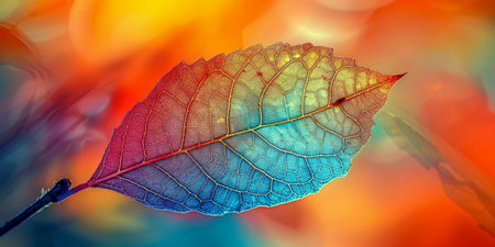 Vibrant Autumn Leaf Against Blurred Multicolored Background.の素材