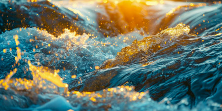 The water is blue and has a lot of bubbles.の素材