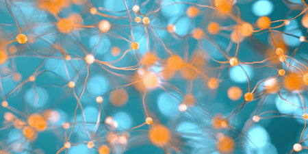 Intricate neural network connections in a digitally enhanced visualization with vibrant colors and dynamic lighting.の素材