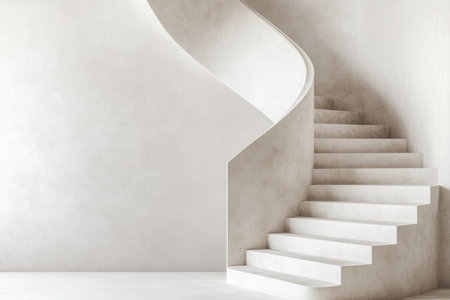 Minimalist spiral staircase with smooth concrete finish in modern architectural interior design.の素材