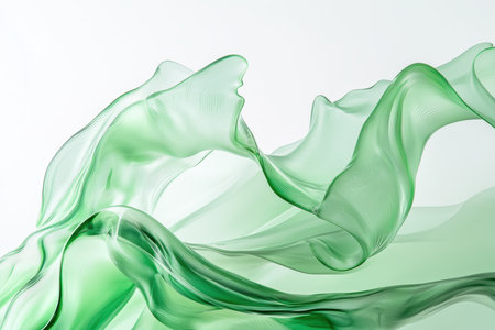 Fluid green abstract waves creating elegant movement and natural flow in digital art illustration.の素材