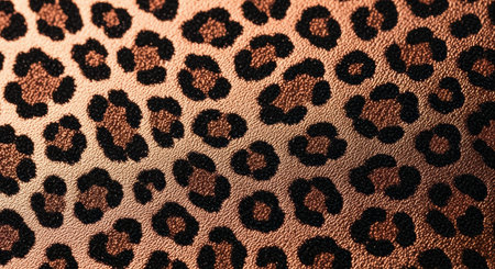 closeup of animal print pattern with dark rosettes on textured brown fur for design and trendy backgrounds.の素材