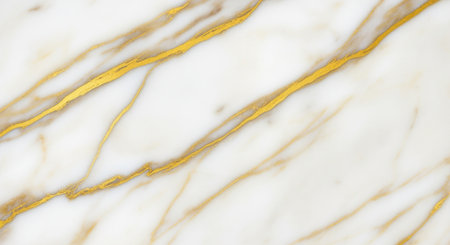 Elegant white marble surface accented with luxurious gold veins and natural patterns in a modern decorative stone texture.の素材