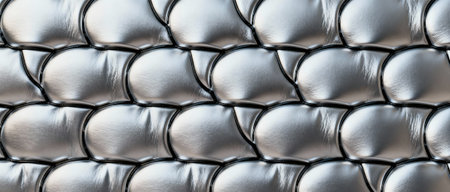 Soft metallic padded surface pattern with shiny silver bubbles arranged in a seamless, modern, futuristic abstract design.の素材