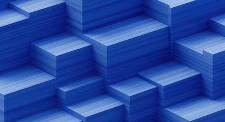 Abstract blue geometric pattern with layered rectangular shapes creating a modern, three dimensional textured background.の素材