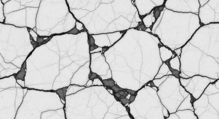 White marble surface with intricate dark cracks and natural vein patterns creating a modern abstract background texture.の素材