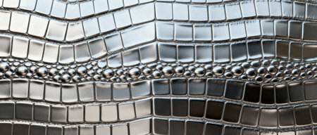 Metallic geometric pattern with wavy reflective surface and raised spheres creating a futuristic abstract background texture.の素材