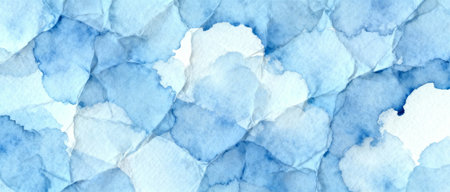 Delicate overlapping blue watercolor textures blending softly, creating a calming abstract background with organic brushstroke patterns.の素材