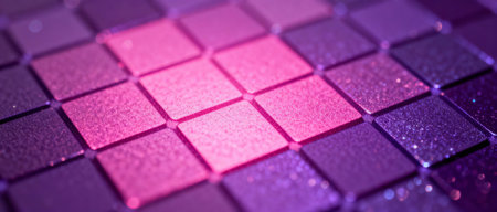 Glowing pink and purple geometric tiles arranged in a grid pattern with vibrant light and sparkling textured surfaces.の素材