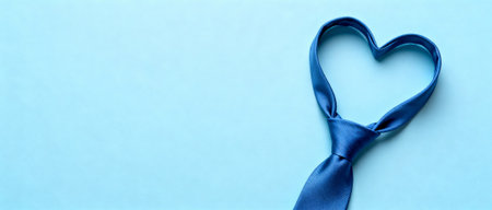 Blue necktie shaped into a heart on pastel background symbolizing love and appreciation for men, fathers, or special occasions.の素材