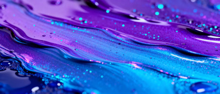 Vibrant blue and purple liquid abstract texture with flowing metallic sheen and dynamic wave patterns.の素材