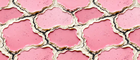 Abstract pink and cream organic pattern with glossy textured cells and fluid marbled borders in a contemporary.の素材