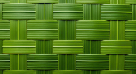 green woven leaf pattern with vibrant natural texture and geometric overlapping strips in eco friendly background design.の素材