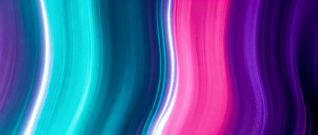 Vivid neon light waves in turquoise, blue, and pink hues flowing in abstract motion on a futuristic glowing background.の素材