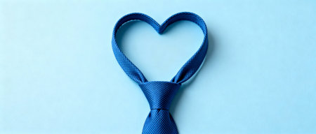 Elegant blue necktie folded into a heart shape on pastel background symbolizing love, celebration, and appreciation for fathers.の素材