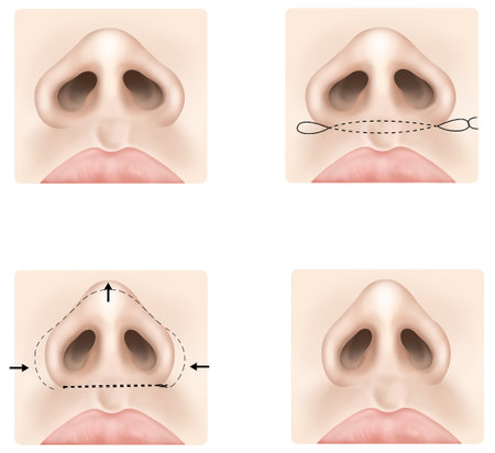 Vector illustration of a woman's face before and after plastic surgery.のイラスト素材