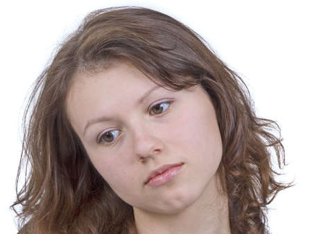 yong pretty melancholy girl on a white