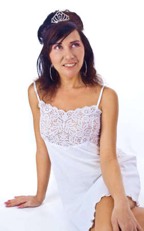young latina female dressed in whiteの写真素材