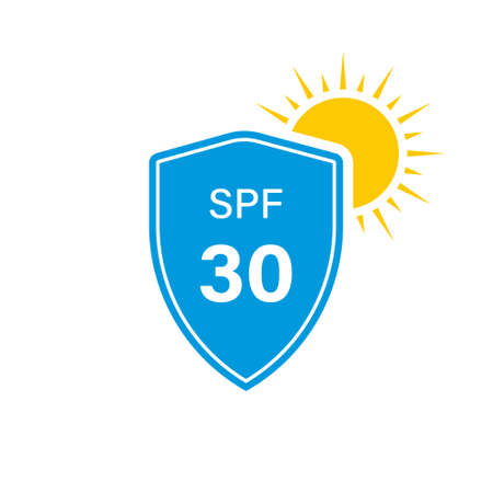 UV Sun Shield Protect Skin Icon. SPF 30 Cosmetic Sunscreen for Summer Suntan Protection Pictogram. Block Ultraviolet Radiation Rays Icon. Isolated Vector Illustrationのイラスト素材