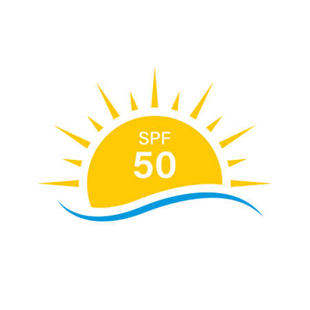 Sun UV Rays SPF 50 Protect Radiation Silhouette Icon. Summer Sunblock Protection Ultraviolet Rays UVA UVB Defense Skin Pictogram. Isolated Vector Illustrationのイラスト素材