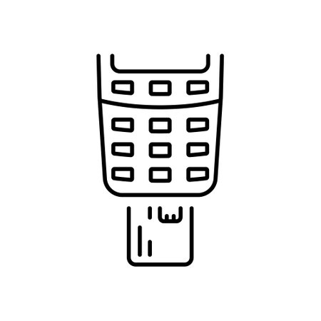 Payment Terminal with Credit Card Pictogram. Client Banking Service Outline Icon. Pay by Inserted Card in POS Financial Bank Transaction Line Icon. Editable Stroke. Isolated Vector Illustrationのイラスト素材