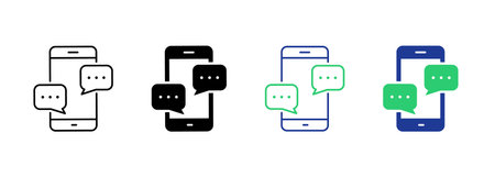 Text Message on Mobile Phone Silhouette and Line Icon. Smart Phone Mail Online Chat Speech Bubble Pictogram. Smartphone Screen SMS Notification Icon. Editable Stroke. Isolated Vector Illustrationのイラスト素材
