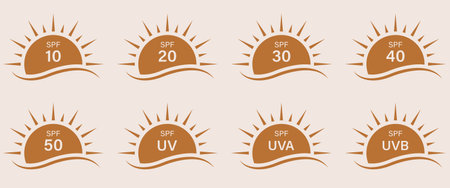 Sun UV Rays SPF 50 40 30 20 10 Protect Radiation Silhouette Icon Set. Summer Sunblock Protection...