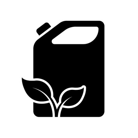 Canister for Eco Gasoline Silhouette Icon. Fuel Can for Natural Diesel or Gas Glyph Pictogram. Container for Organic Liquid Icon. Petrol Bottle. Ecological Jerrycan Sign. Isolated Vector Illustrationのイラスト素材