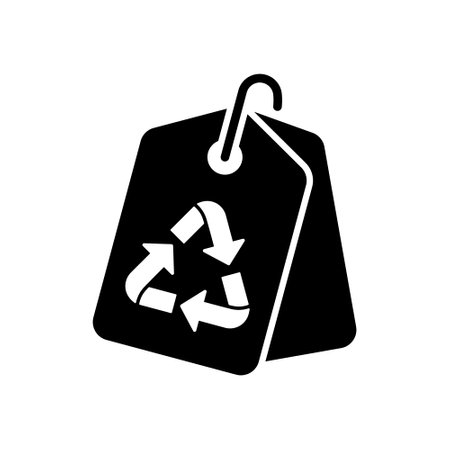Eco Natural Craft Tag for Sale Price Silhouette Icon. Bio Ecological Organic Paper Label on Rope Glyph Pictogram. Ecology Recycle Nature Cardboard Badge Symbol. Isolated Vector Illustrationのイラスト素材