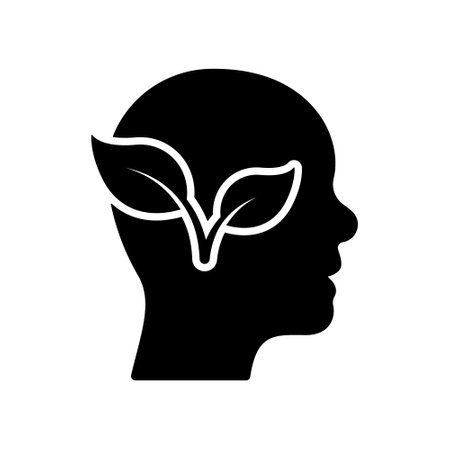 Plant in Human Head Silhouette Icon. Leaf and Person Brain Environment Concept Glyph Pictogram. Tree Branch Ecology Idea, Eco Thinking Icon. Green Nature Mind Symbol. Isolated Vector Illustrationのイラスト素材