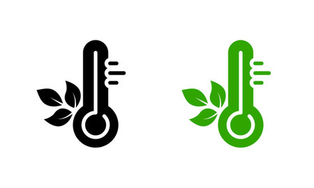 Temperature Measurement Instrument Eco Care Pictogram. Thermometer Tool in Celsius or Fahrenheit...