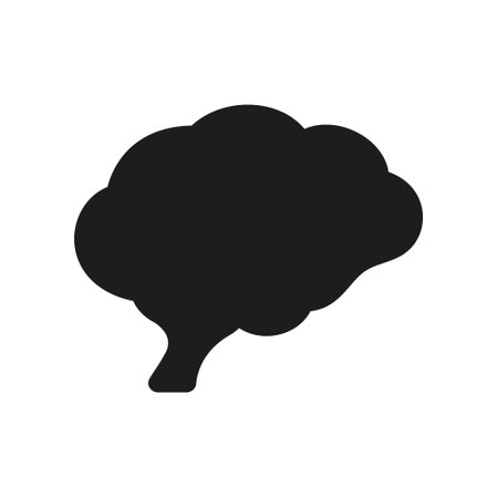 Human Brain in Profile View Silhouette Black Icon. Human Brain Anatomy. Knowledge, Memory, Mind, Logic Intelligence Glyph Icon. Neurology, Psychology Pictogram. Isolated Vector Illustrationのイラスト素材