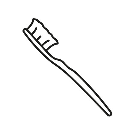 Toothbrush Line Icon. Dental Daily Hygiene Accessory Linear Pictogram. Oral Hygienic and Health Tool Sign. Tooth Care Equipment Outline Symbol. Editable Stroke. Isolated Vector Illustrationのイラスト素材
