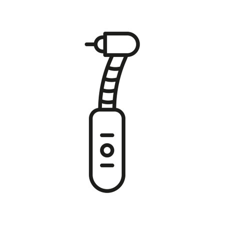 Dental Drill Line Icon. Tooth Care Equipment Linear Pictogram. Dentists Professional Instrument Outline Symbol. Medical Drilling Tool Sign. Editable Stroke. Isolated Vector Illustrationのイラスト素材