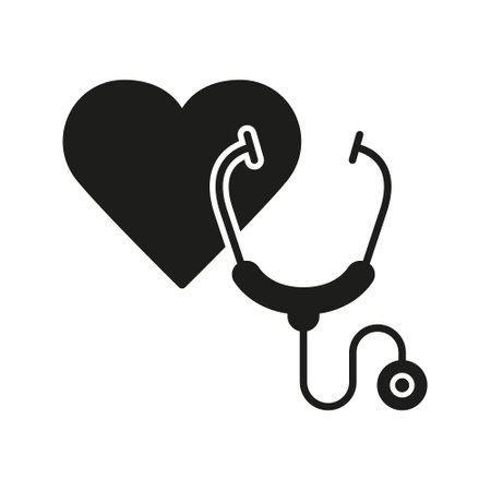 Stethoscope Silhouette Icon. Doctors Instrument Glyph Pictogram. Medical Tool for Heart Illness Diagnosis Icon. Professional Physician Instrument, Health Care Symbol. Isolated Vector Illustrationのイラスト素材