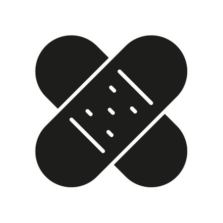 Sticky Bandage for Wound Protection and Recovery Silhouette Icon. Tape for Medical First Aid Glyph Pictogram. Adhesive Band Icon. Plaster Sign. Emergency Patch. Isolated Vector Illustrationのイラスト素材