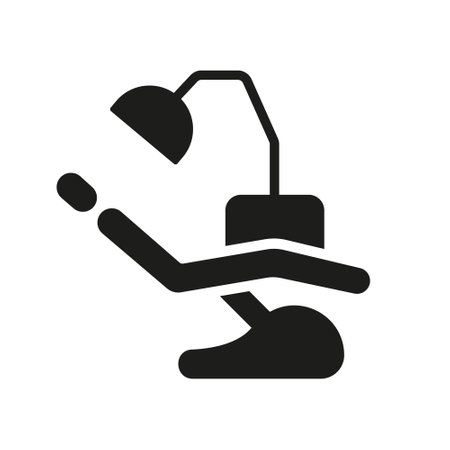 Dental Chair, Dentistry Clinic Equipment Silhouette Icon. Treatment for Tooth in Hospital Glyph Pictogram. Oral Surgery Medicine Symbol. Teeth Health Exam Sign. Isolated Vector Illustrationのイラスト素材