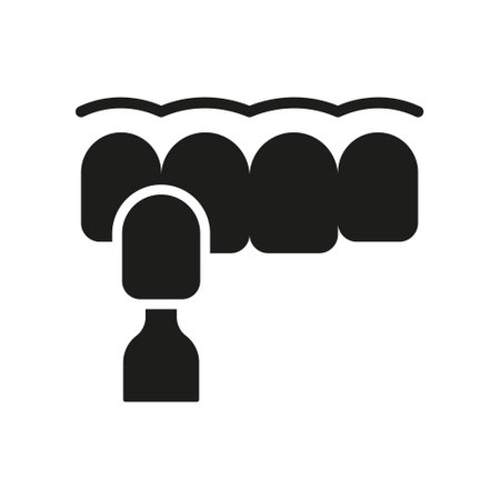 Dental Veneer Silhouette Icon. Tooth Care Glyph Pictogram. Ceramic Veneers Installation Procedure for Teeth. Human Oral Beauty. Dentistry Symbol. Dental Treatment Sign. Isolated Vector Illustrationのイラスト素材